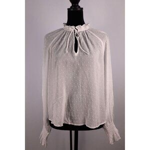 Expr White Peasant-Style‎ Long-Sleeve Blouse Ruffle Neck size XS